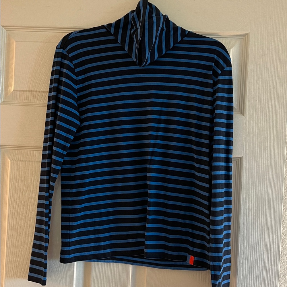 KULE Striped Blue and Black Long Sleeve Turtleneck